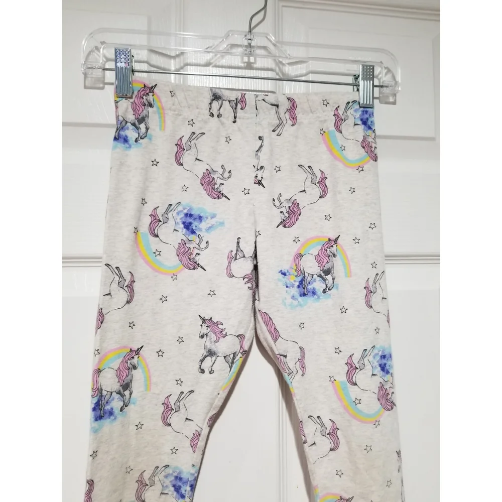 Heather Grey Rainbow Unicorn Print Elastic Waistband Jersey Cotton Legging